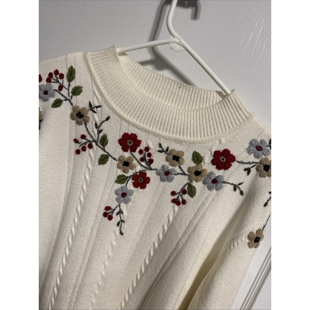 Vintage Alfred Dunner Floral Embroidery Cable Knit Sweater Women's Size 2X